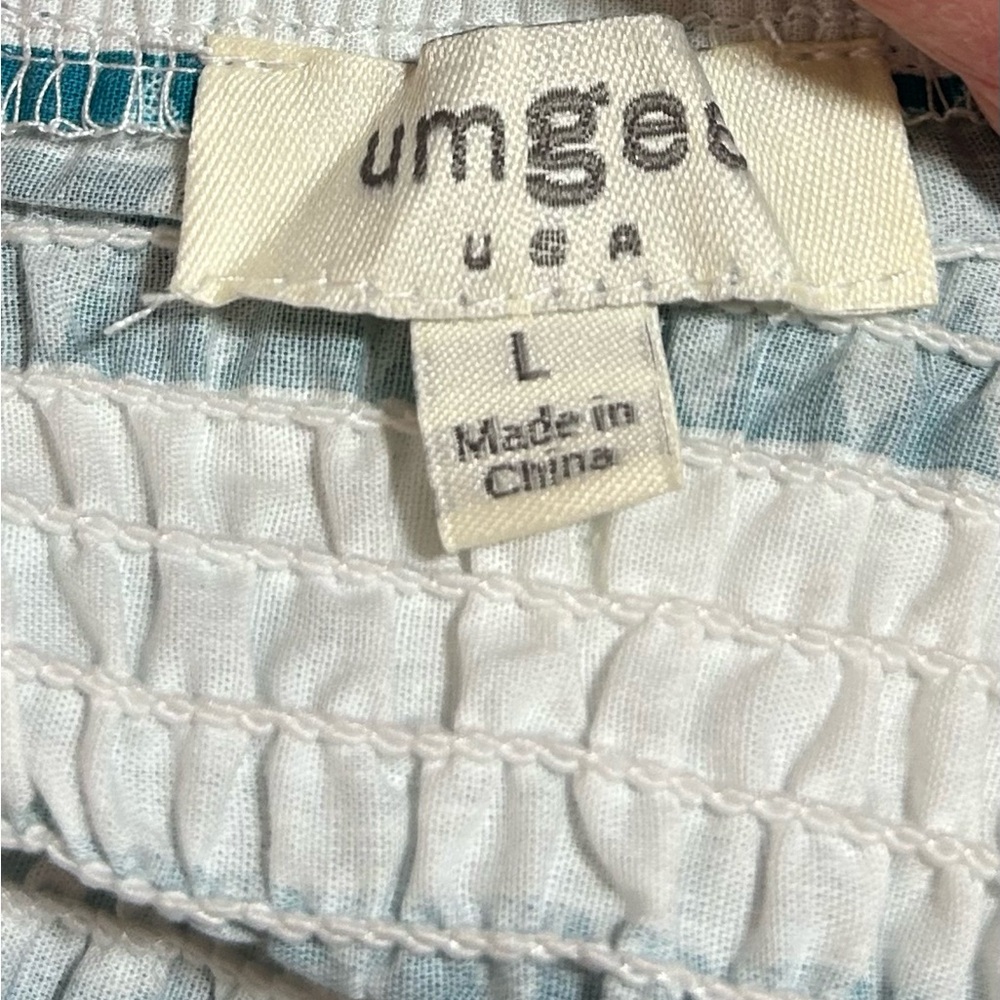 Umgee Teal Blue/White Aztec Print Smocked Bust Tiered Midi Sundress Size Large - Picture 3 of 8
